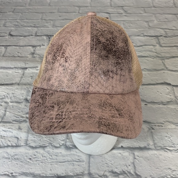 C.C Pony Cap CrissCross Pink Rose & Tan Ball cap Ponytail hat cap New NWT - Picture 3 of 12